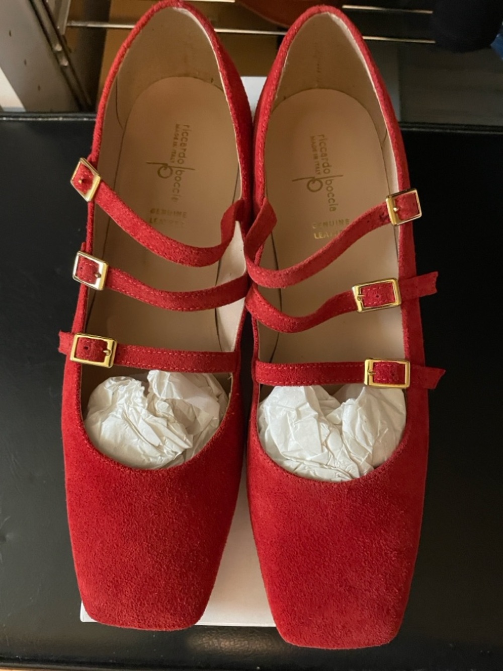 Riccardo Boccia Red Suede Triple-Strap Flats size 39 or 9 US